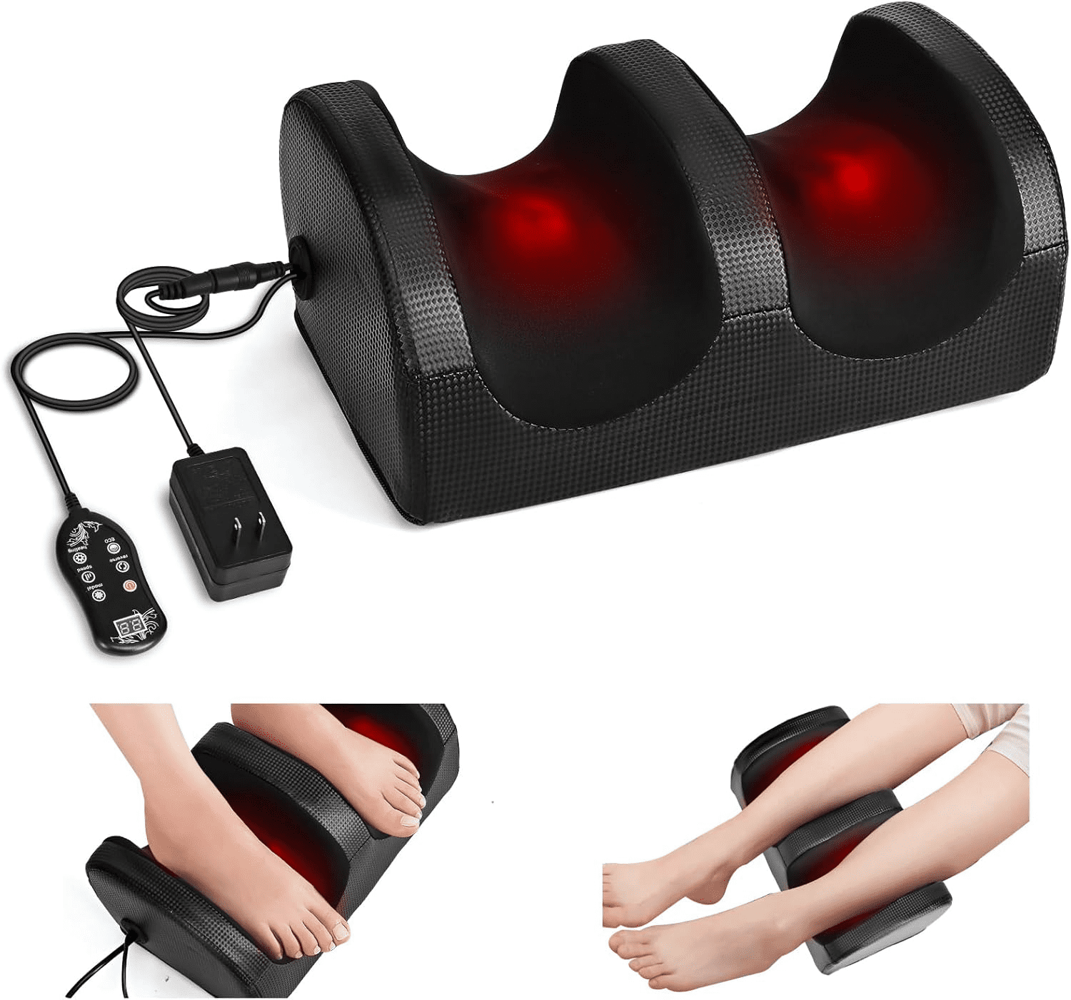 MOONORAH Foot Massager Machine with Heat & Foot Roller,Deep Tissue Massager for Plantar Fasciitis,Wired Remote, Gifts for Women Men(Black)