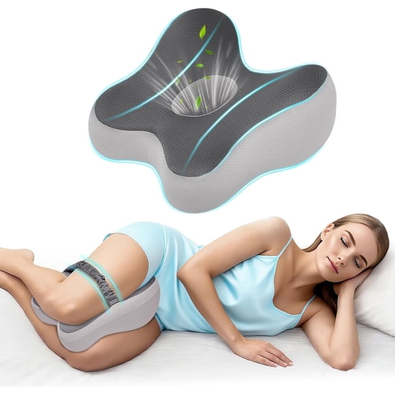 MOONORAH Knee Pillow for Side Sleepers – Memory Foam Leg Pillow for Sciatica, Back & Knee Pain Relief, Ergonomic Contour Cushion with Removable Cover and Elastic Strap, Grey