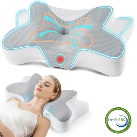 MOONORAH Memory Foam Pillow for Neck Pain Relief Cervical Sleepers Standard/Queen Gray