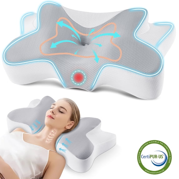MOONORAH Memory Foam Pillow for Neck Pain Relief Cervical Sleepers Standard/Queen Gray