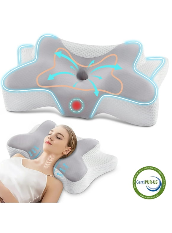 MOONORAH Memory Foam Pillow for Neck Pain Relief Cervical Sleepers Standard/Queen Gray