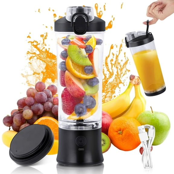 MOONORAH Portable Blender for Shakes and Smoothies, Personal Blender for Shakes with 21 Oz Travel Cup, Mini Personal Size Blender with 10 Blades and USB Rechargeable for Gym, Home and Outdoors, Black