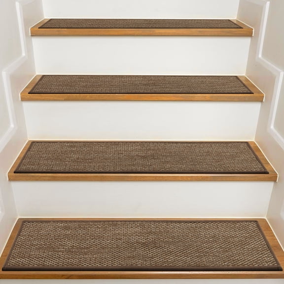 MOONORAH Stair Treads Non Slip Carpet Mat for Wooden Steps with Reusable Adhesive, Polyester TPR Backing Edging Stair Rugs 30'' X 8'' Indoor Stair Runners for Kids Elders & Dogs -15pc
