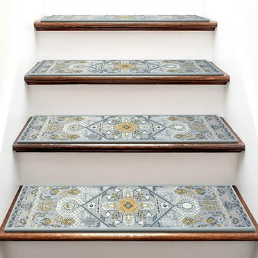MOONORAH Stair Treads for Wooden Steps Indoor, Non Slip Reusable Staircase Step Soft Carpet Rugs, 15 Pack 30 X8 Stair Runners for Kids Elders and Pets Dogs - Colorful Flowers Pattern