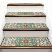 MOONORAH Stair Treads for Wooden Steps Indoor, Non Slip Reusable Staircase Step Soft Carpet Rugs, 15 Pack 30 X8 Stair Runners for Kids Elders and Pets Dogs - Colorful Flowers Pattern