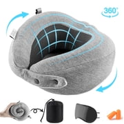 MOONORAH Travel Neck Pillows for Airplanes, Memory Foam Travel Neck Pillow-Folding Travel Pillow with Eye Masks, Earplugs, and Luxury Bag | Ergonomic Support for Air Travel, Car, Office Gray