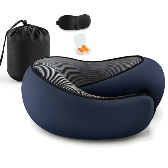 MOONORAH Travel Pillows for Airplanes, Travel Neck Pillow Travel Pillow, 360° Support Memory Foam Travel Pillow with 3D Contoured Eye Mask, Earplugs and Storage Bag for Airplanes Offices, Cars, Blue