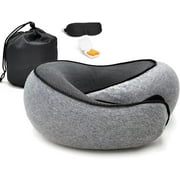 MOONORAH Travel Pillows for Airplanes, Travel Neck Pillow Travel Pillow, 360° Support Memory Foam Travel Pillow with 3D Contoured Eye Mask, Earplugs and Storage Bag for Airplanes Offices, Cars, Gray