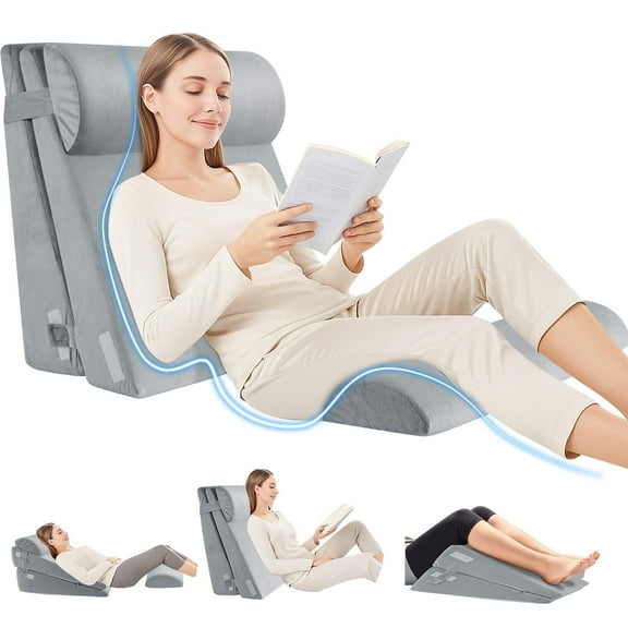 MOONORAH Wedge Pillow for Sleep Apnea, Adjustable Wedge Pillow Headboard, Bed Wedge Pillow for Back, Neck, Leg Pain Relief, Pillow Wedge for Sleeping, Acid Reflux with Neck Support Pillow, Grey