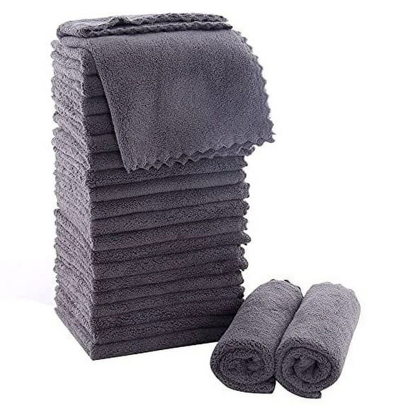 MOONQUEEN Ultra Soft Premium Washcloths Set - 12 x 12 inches - 24 Pack - Quick Drying - Highly Absorbent Coral Velvet Bathroom Wash Clothes - Use as Bath, Spa, Facial, Fingertip Towel (Grey)