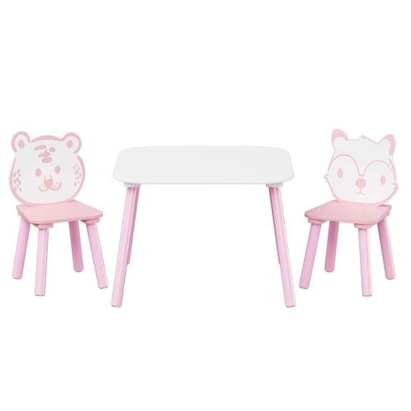 MOONRIVER 3-Piece Wooden Toddler Desk with Animal Backrest, Pink White