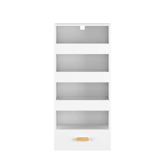 MOONRIVER 4-Tier Freestanding Bookshelf with 3 Sliding Drawers and 1 Bottom Drawer, White