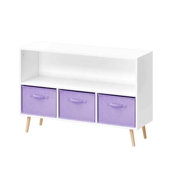 MOONRIVER Kids Bookcase with Collapsible Fabric Drawers, White and Purple