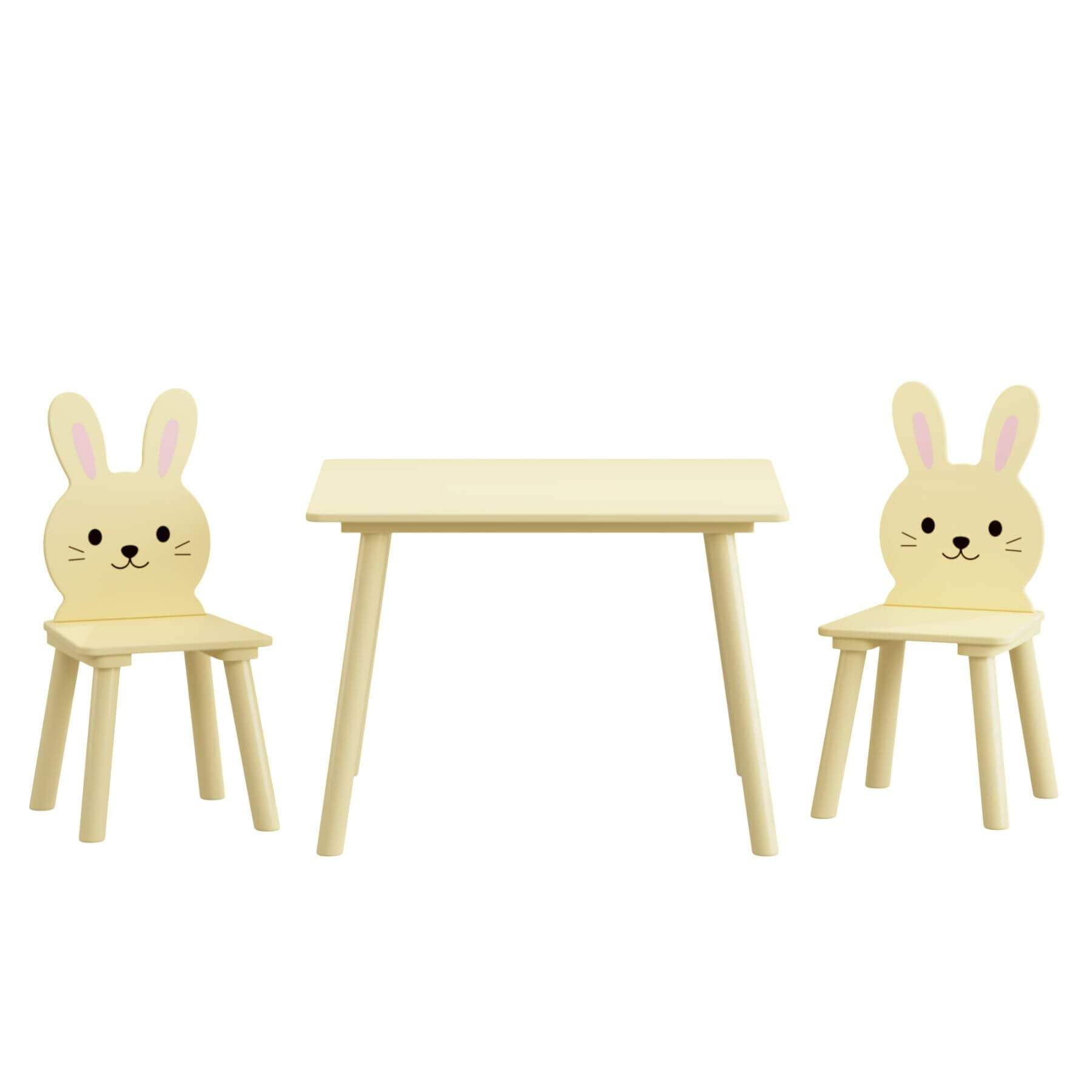 MOONRIVER Kids Table and Chair Set with 2 Bunny Chairs, Cream Yellow