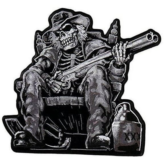 MOONSHINE SKELETON, High Thread Embroidered Iron-On / Saw-On Rayon PATCH - 4" x 4", Exceptional Quality