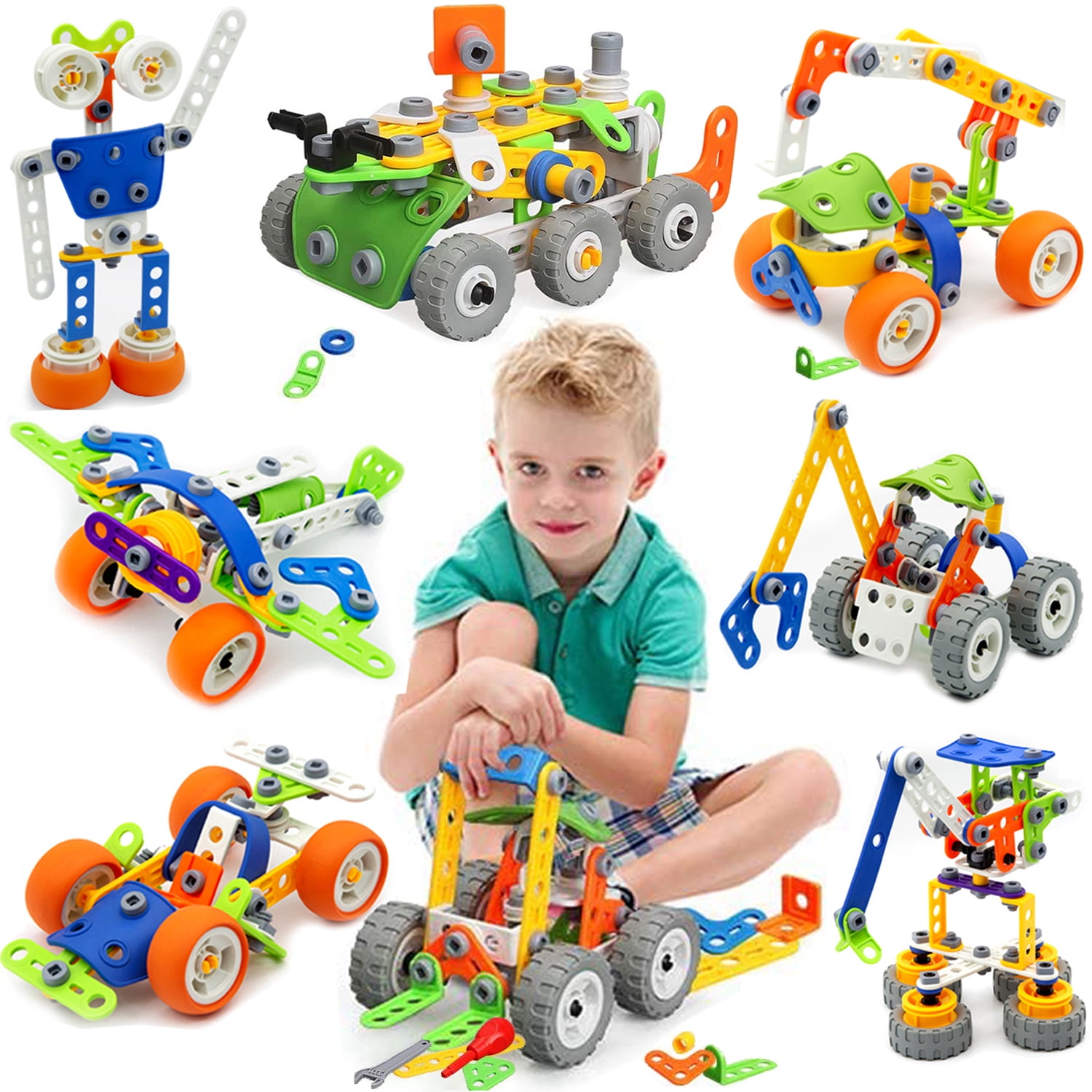 Kids Building STEM Toys, 125 Pcs Building Blocks Kit Educational  Construction Engineering Learning Set for Ages 3 4 5 6 7 8 9 10 Year Old  Boys Girls
