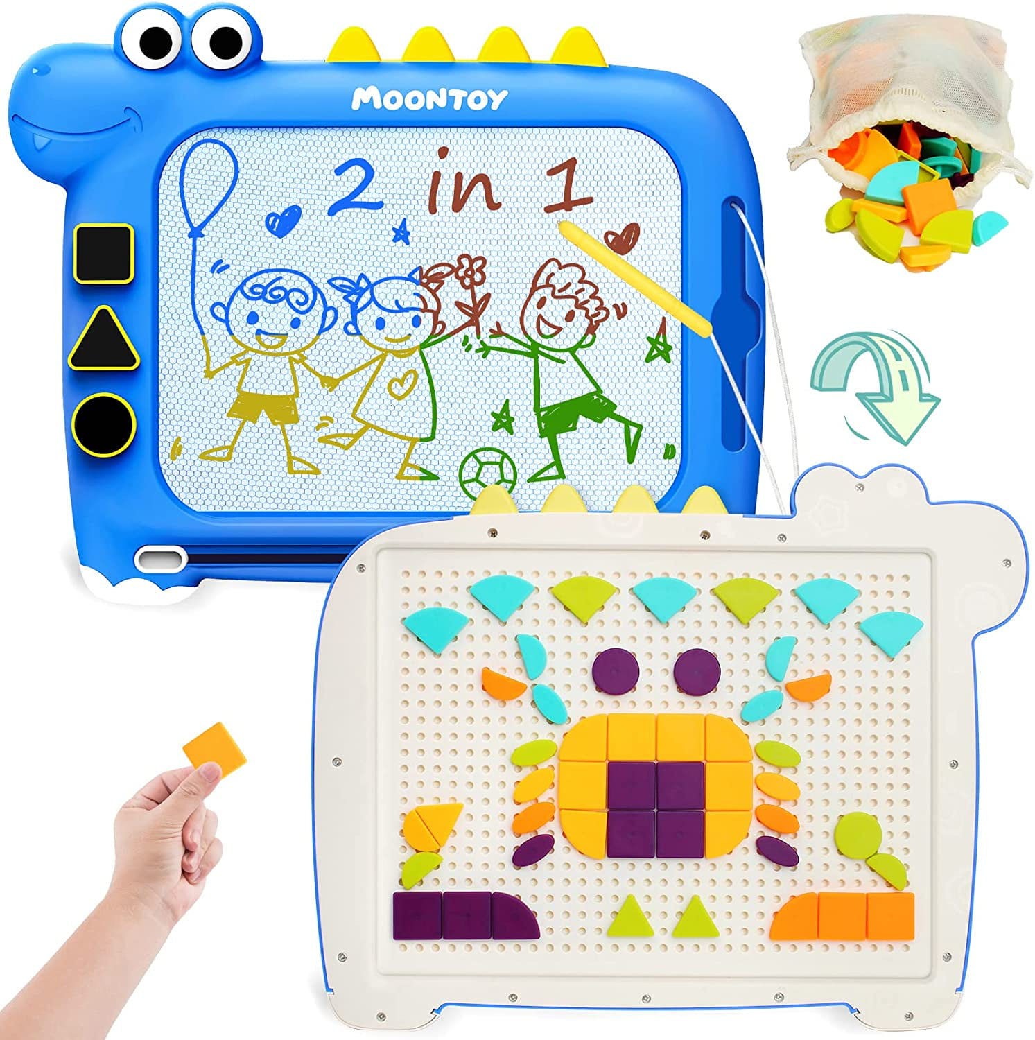 MOONKEE Magnetic Drawing Board Set - Magnetic Tablet with Beads + 3 Extra  Pens Replacement - Puzzle Game for Kids & Toddlers - Perfect 2in1 Travel