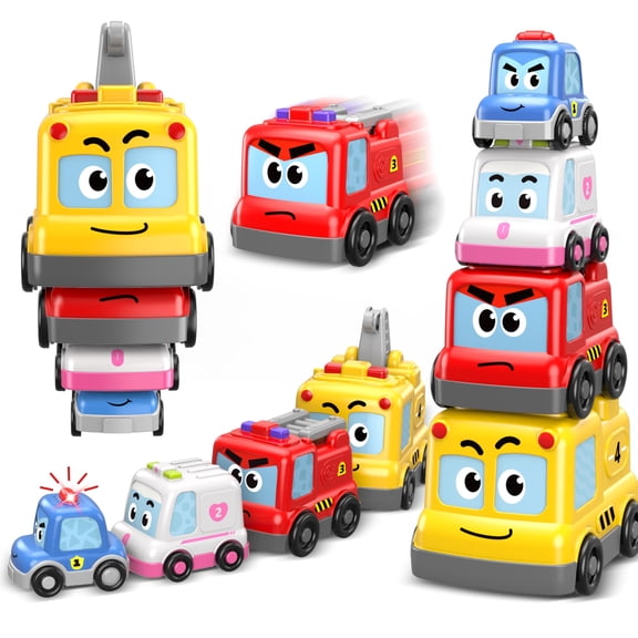 MOONTOY 4-in-1 Montessori Toy Cars Set - Stacking Nesting Magnetic Toddler Toys 1-2, Sensory Toys with Lights, Music & Car Toys for Toddlers 1-3, Baby Toys for Boys Girls