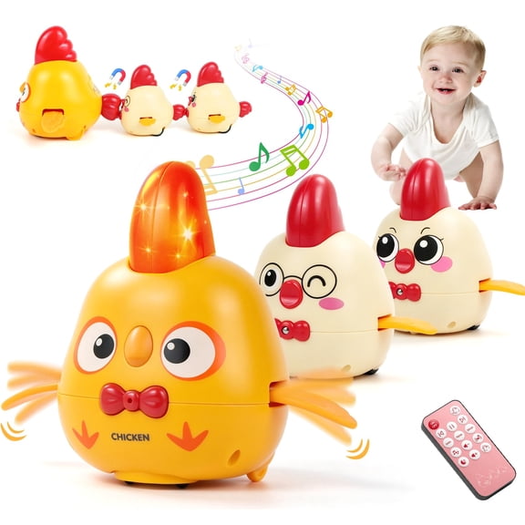 MOONTOY Baby Toys 6-12 Months, Musical Dancing Chicken Toy Set, Crawling Tummy Time Toys with Lights & Sounds, Interactive Toys Repeating What You Say, Easter for Baby 2-3 Years Old