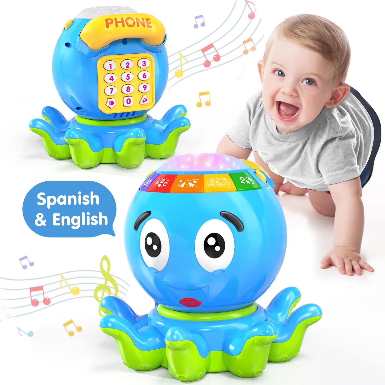 MOONTOY Musical Octopus Crawling Toy Bilingual Learning for Infants Toddlers 6 18 Months with Light Sound Walmart