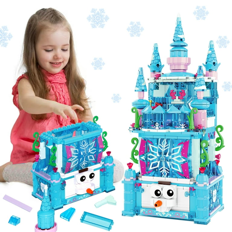 MOONTOY Castle Building Toys for Girls 3-6 Years, Blue Princess Castle Stem Building Blocks Set Gifts for Girls 6 to 8 Years, Construction Kits for
