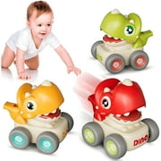 MOONTOY Dinosaur Toy Cars for 1 Year Old Birthday Gift Press Go Car Toys for Toddlers 1-3 Dino Racing Cars Infant Play Whistle Vehicle Set Push Go Friction Car for 6-9-12-18 Month 1-2 Years Old Boys
