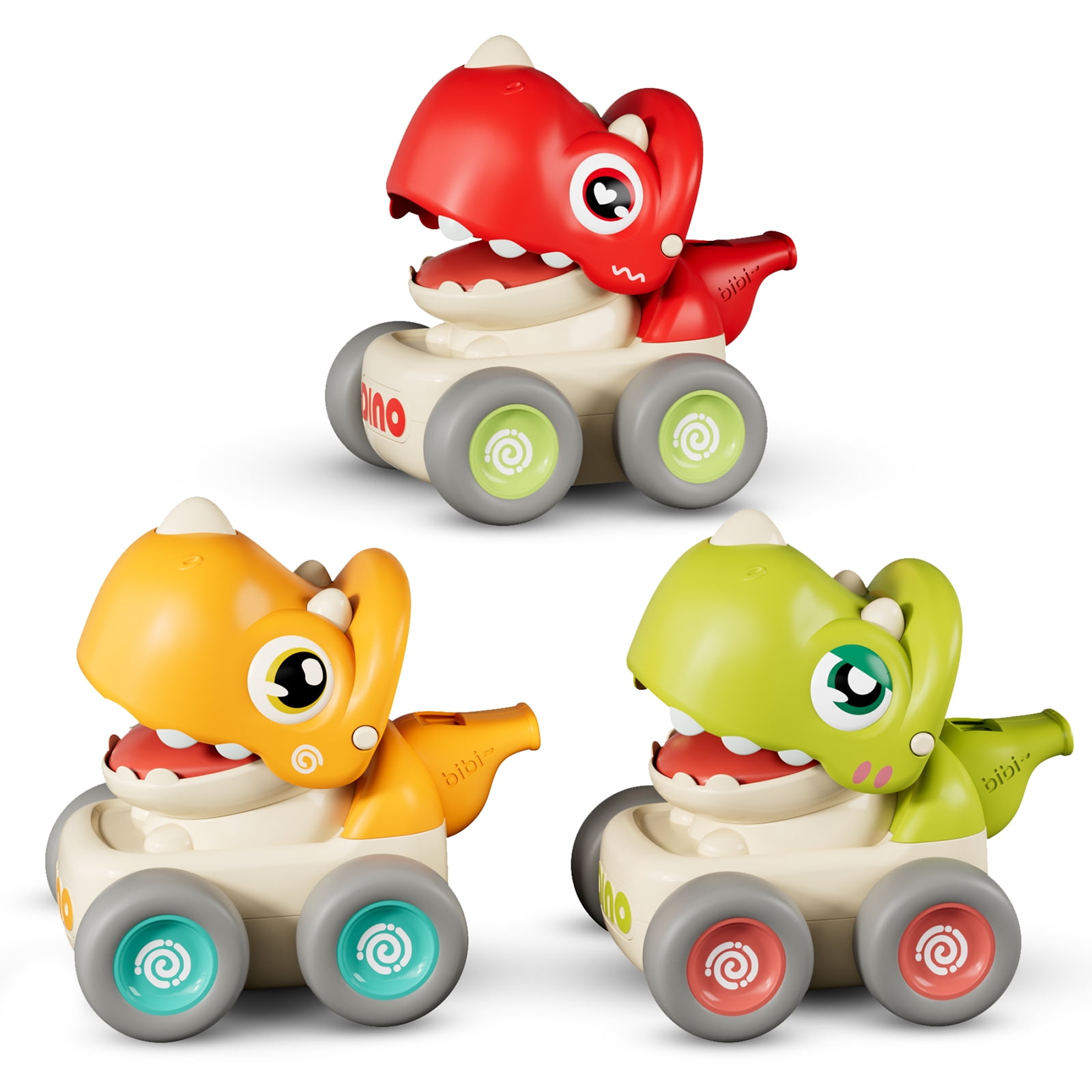 MOONTOY Dinosaur Toy Cars for 1 Year Old, Press Go Car Toys for Toddlers 1-3, Infant Play Vehicle Set,First Birthday Gifts for Girls, Easter Basket Stuffers for 1-2 Years Old Boy Kid