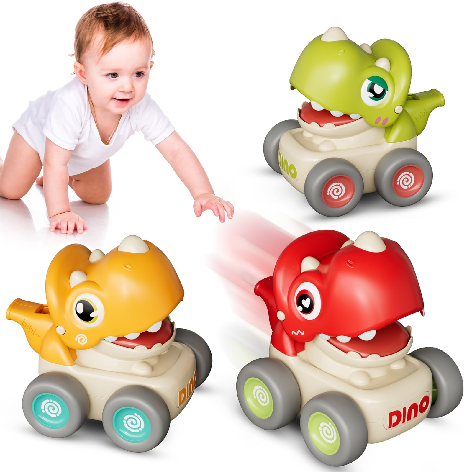 MOONTOY Dinosaur Toy Trucks for 1 Year Old Boys, Baby Toy Cars for