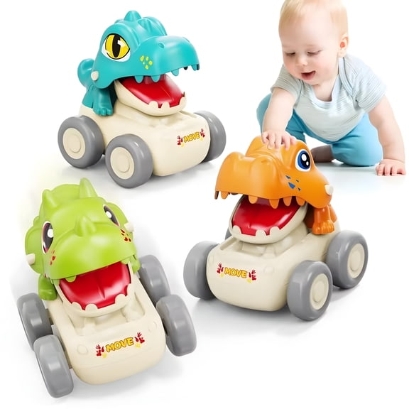 MOONTOY Dinosaur Car Toys for Toddlers 1-3, 3 Pcs Press and Go Cars for 1 Year Old Boy Gifts, Push Go Dino Cars Toddler Toys Age 1-2 0-2 Baby Toys 12-18 Months, 1 2 3 Year Old Boy Girl Birthday Gift