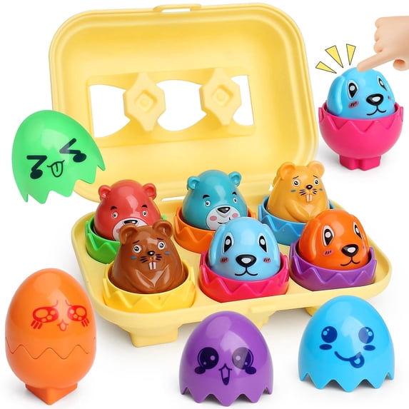 MOONTOY Easter Basket Stuffers, Easter Matching Egg Toys for Toddlers 1 ...