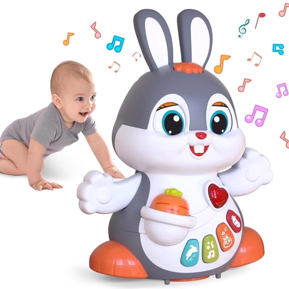 MOONTOY Easter Bunny Baby Toys 6 to 12 Months Infant Tummy Time Toys with Light & Sound, Musical Crawling Toys for Babies 3 4 5 6 7 8 9 10 11 12 Months Easter Basket Stuffers =, 1st Birthday Gifts