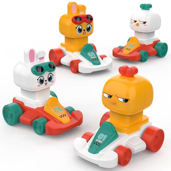 MOONTOY Bunny Toy Cars for 1 Year Old Easter Gifts, 4PCS Cute Bunny Chicky Press and Go Racing Cars, Push Car Baby Toys for 6 9 12 18 Months, Easter Basket Stuffers,1st Birthday Toys for 1 Year Old