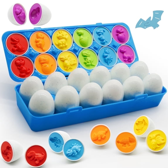 MOONTOY Easter Matching Eggs, Dinosaur Color Sorter Puzzle, Easter Basket Stuffers for Toddler 16+ Month, Easter Travel Game, Montessori Easter Gift, Fine Motor Skills Toys for for Kid Baby Boy Girl