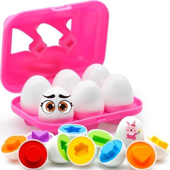 MOONTOY Easter Eggs Learning Montessori Toys for 1 2 3 Year Old Girl Boy Kid Gift, Educational Matching Color Sorting Puzzle Cognitive Shape Sorter, Prefilled Easter Eggs, Easter Basket Stuffer
