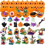 MOONTOY Halloween Gifts for Kids, 24 Pumpkins 12 Squishy & 12 Building Sets Halloween Toys Bulk, DIY Halloween Goodie Bag Fillers, Pinata Stuffers, Trick or Treat & Classroom Favors for Kids
