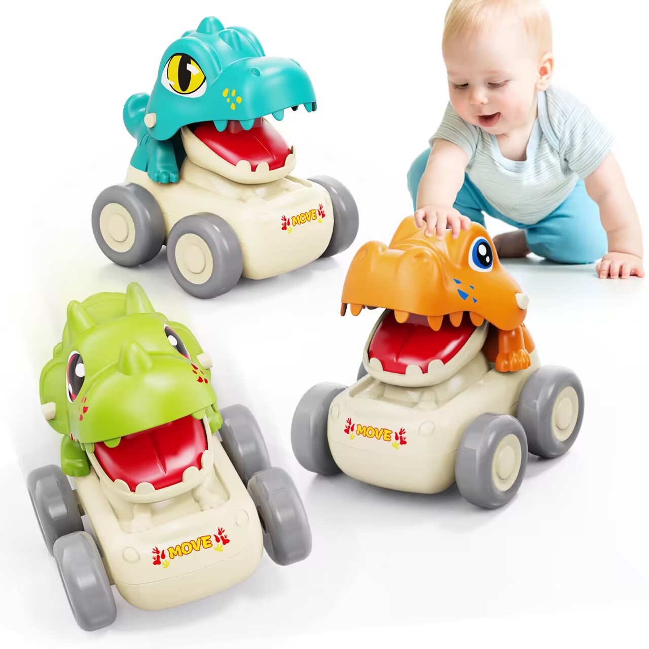 MOONTOY Dinosaur Car Toys for Toddlers 1-3, 3 Pcs Press and Go Cars for 1 Year Old Boy Gifts, Push Go Dino Cars Toddler Toys Age 1-2 0-2 Baby Toys 12-18 Months, 1 2 3 Year Old Boy Girl Birthday Gift