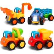 MOONTOY Toy Truck for Toddlers 1-3, Baby Toys for 1 Year Old Boy Birthday Gift, 4WD Friction Power Car Toys for 2 Year Old Boy, Engineering Vehicle Toy Set