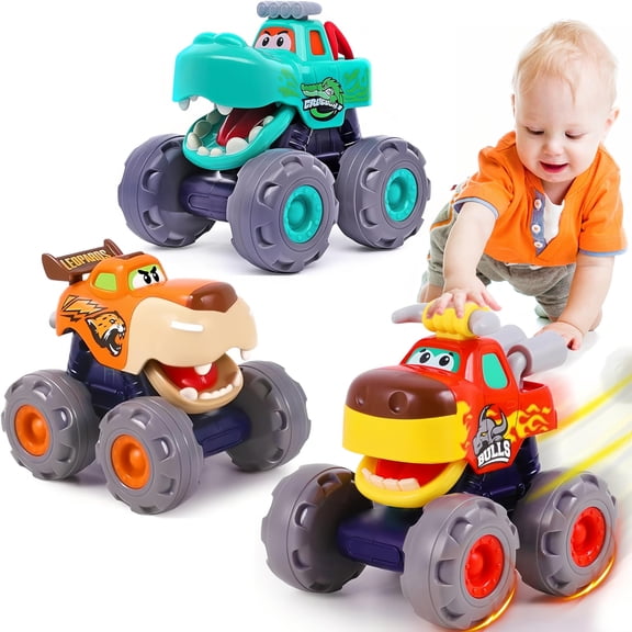 MOONTOY Toy Trucks for Toddlers 1-3 Boys, Toys Car for 1 Year Old Boy, Animal Monster Truck, Friction Powered Toy Cars Set Play Vehicle, 1 Year Old Boy Birthday Christmas Gifts