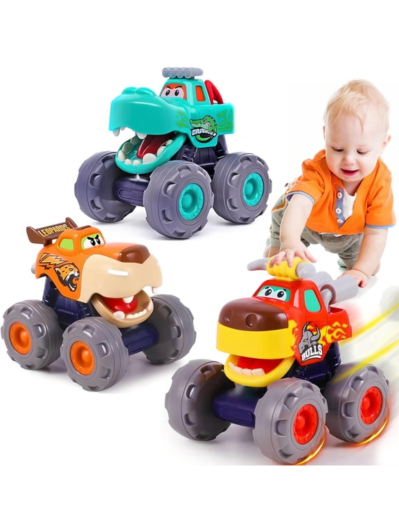 Toy Trucks for Toddlers 1-3 Boys, Toys Car for 1 Year Old Boy, Animal Monster Truck, Friction Powered Toy Cars Set Play Vehicle, 1 Year Old Boy Birthday Christmas Gifts