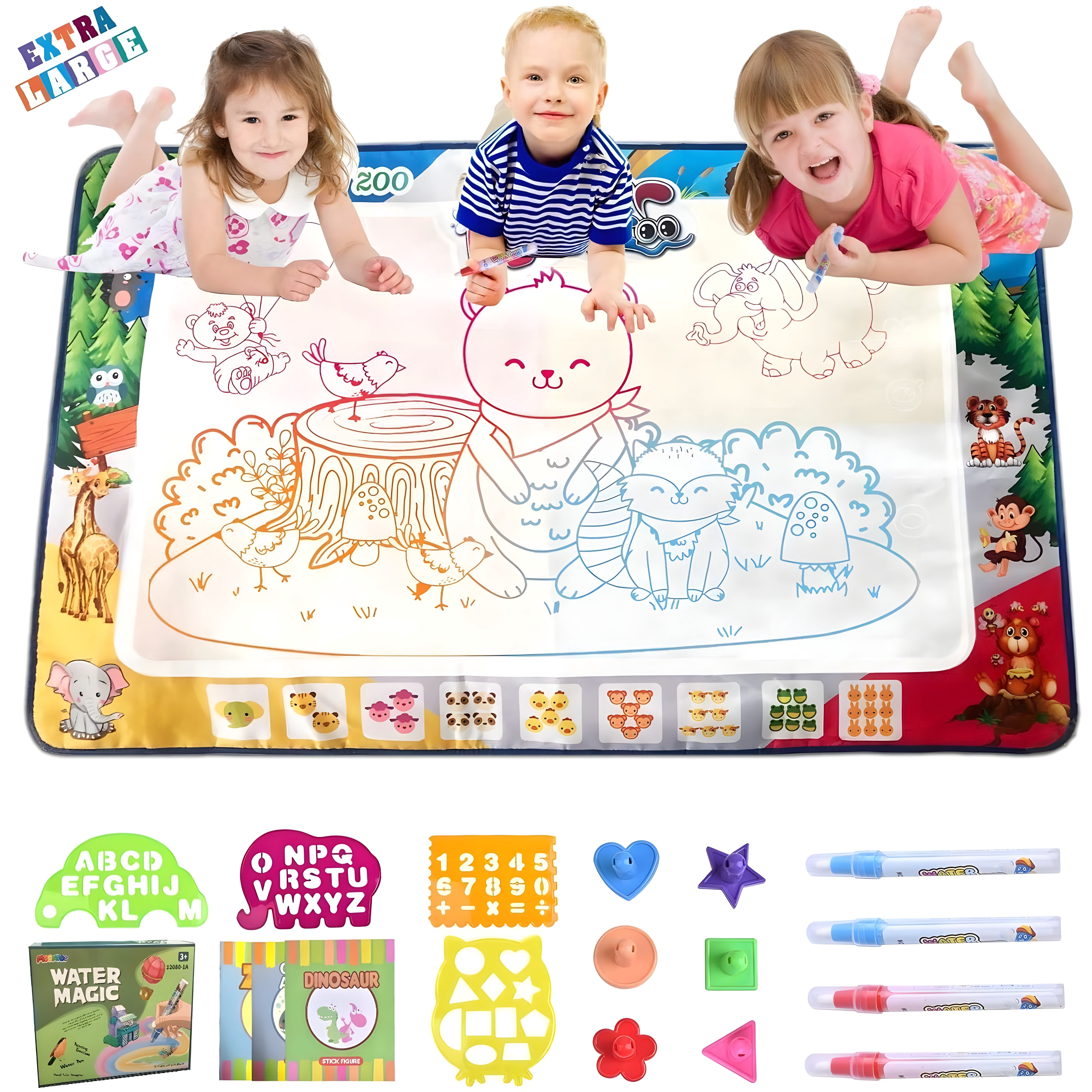 MOONTOY Water Doodle Mat, Kids Toy Large Water Painting Mat Bring Magic Pens, Mess Free Drawing Mat with Neon Colors Educational Toys for 3+ Year Old, Birthday Gift for 2 3 4 5 6 7+ Year Old Girl Boy