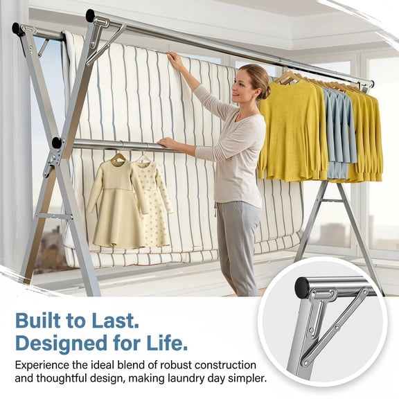 MOONXIAN 93 inches Clothes Drying Rack,Foldable Space Saving Laundry Drying Rack Stainless Steel,Indoor Outdoor