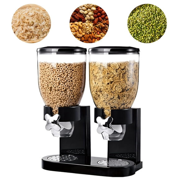 MOONXIAN Cereal Dispenser Countertop, 2 Pack 2L Large Capacity Cereal Container Airtight, Double Dry Food Dispenser for Small Size Nut, Candy, Beans, Rice, Pantry Organizer