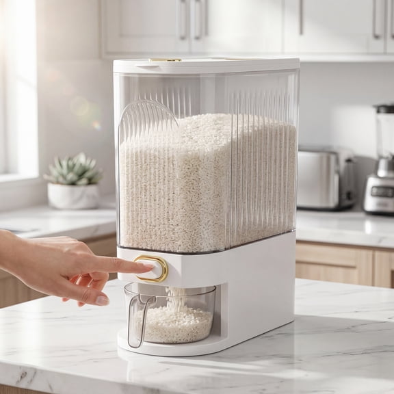 MOONXIAN Rice Dispenser 25 lbs, Rice Storage Container Moisture Proof with Measuring Cup, BPA-Free, White