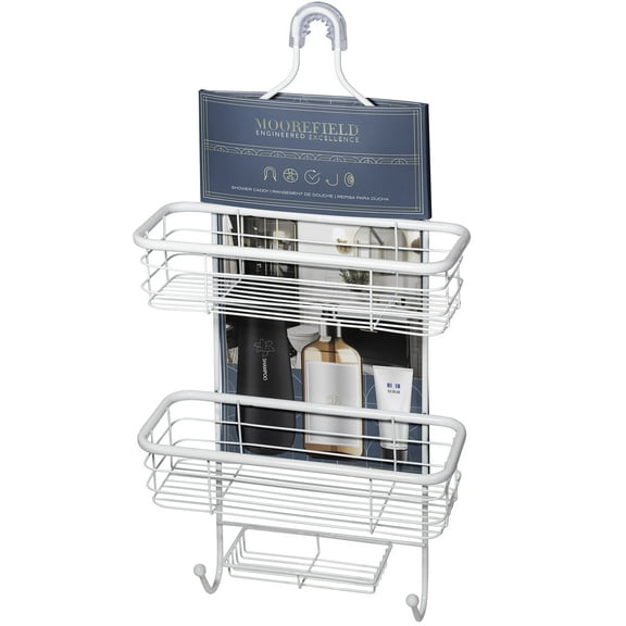 Moorefield 3-Tier Hanging Shower Caddy with Suction Cups, Non-Slip Neck, Bathroom Organizer, Matte White