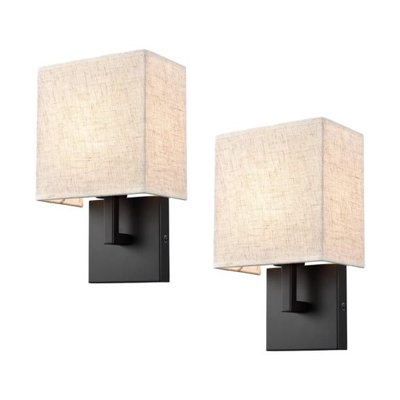 MOOSE 7" Matte Black Wall Lamps with Cuboid Linen Shade 2 Pack