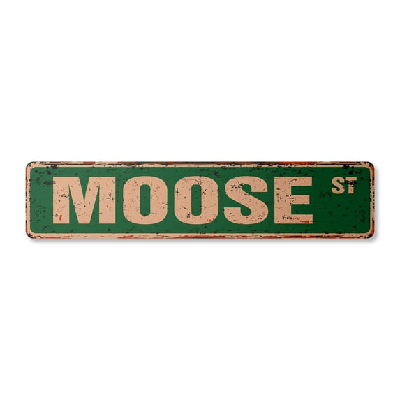 MOOSE Vintage Aluminum Street Sign Childrens Name Room Metal Sign rustic metal tin | Indoor/Outdoor | 18" Wide