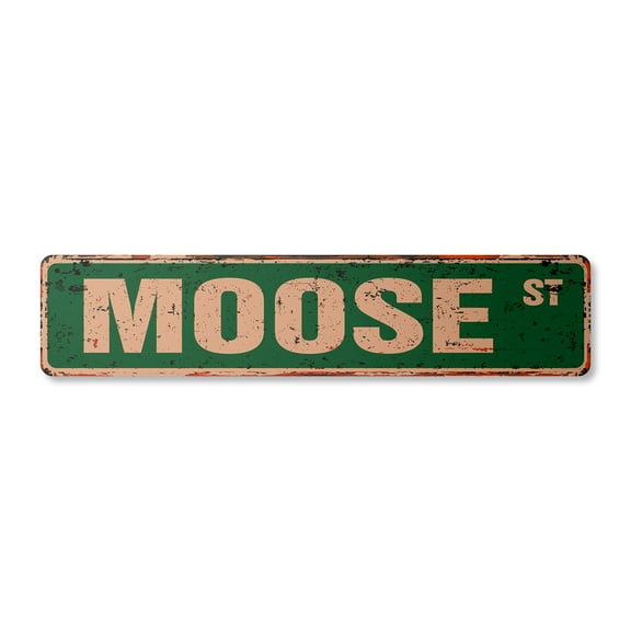 MOOSE Vintage Aluminum Street Sign Childrens Name Room Metal Sign rustic metal tin | Indoor/Outdoor |  24" Wide