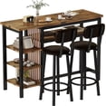 thumbnail image 1 of MOOSENG 3-Piece Bar Table and Chairs Set,Kitchen Counter Table with 2 PU Upholstered Bar Stools, Bistro Table with 3-Tier Storage Shelves, Space Saving for Small Space, 1 of 9