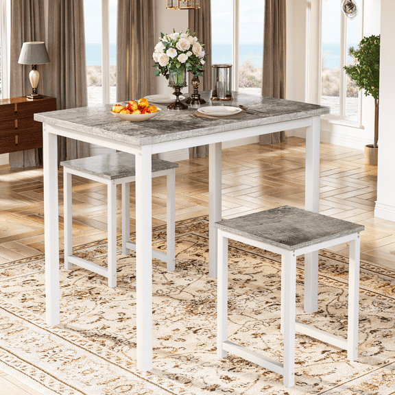 MOOSENG 3-Piece Dining Table Sets , Farmhouse Rectangular Wooden Kitchen Table with Chairs, for Small Space & Breakfast Nook