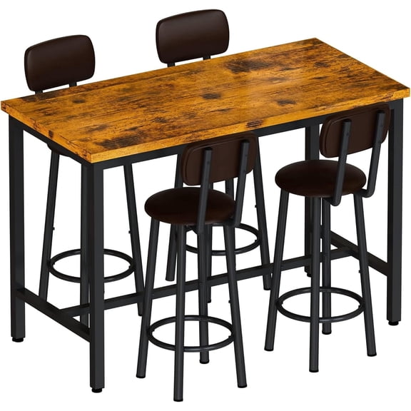 MOOSENG 4-Piece Faux Marble Counter Height Bar Table Dining Set with Metal Frame & 4 PU Stools, Space-Saving for Kitchen, Restaurant, Small Apartment Black